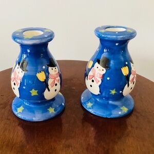 Set of Snowman Holiday Candlesticks, Christmas Candlesticks, Holiday Decor